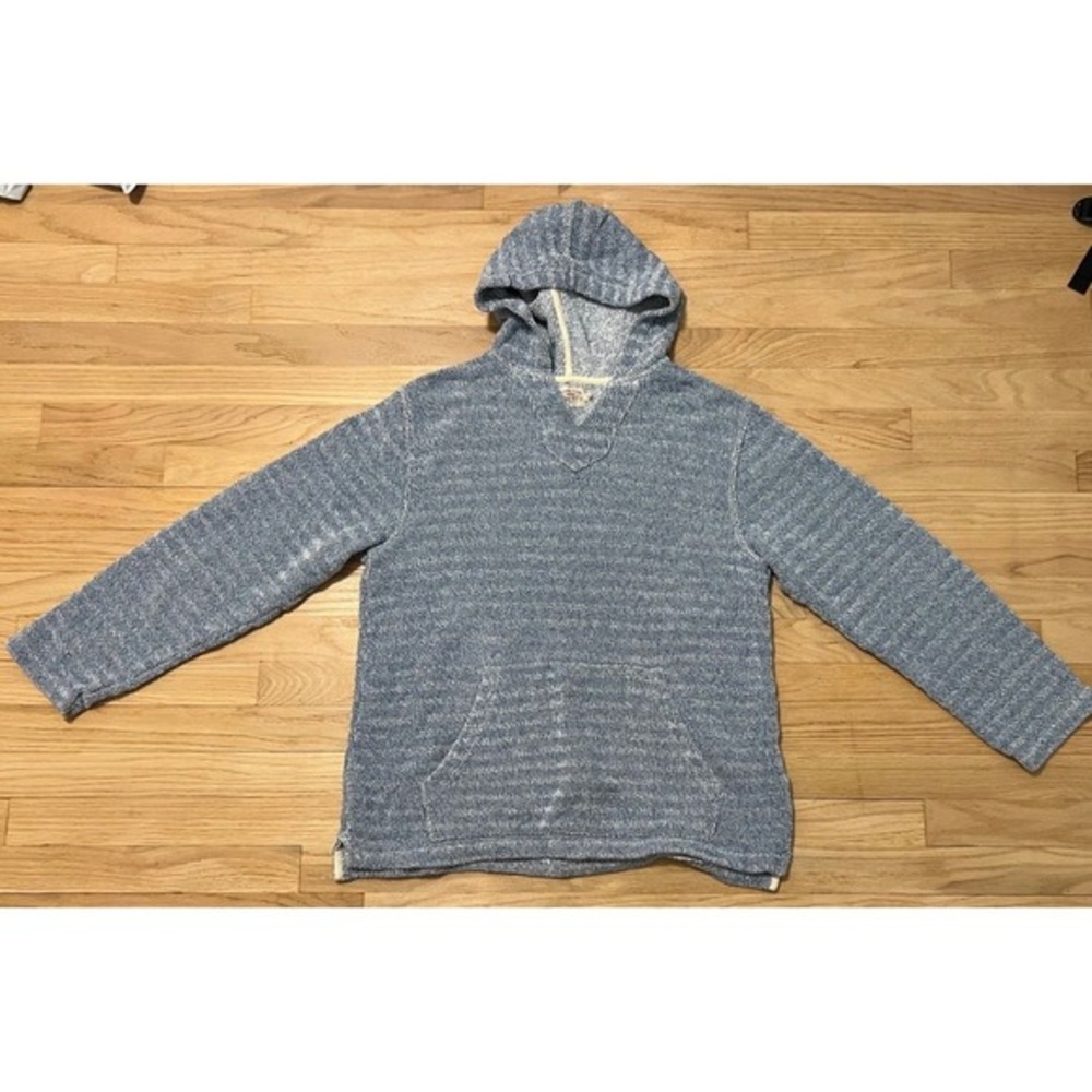 Faherty Brand Mens Organic Cotton Textured Knit Pullover Hoodie Blue Size M‎